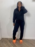 Women's solid color sweater fabric sports and leisure two-piece suit