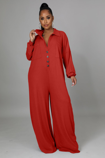 New women's fashion stitching casual loose wide-leg jumpsuit