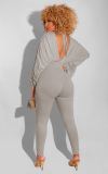New high elastic solid color bat sleeve jumpsuit