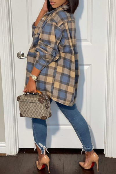 Women's loose outdoor casual plaid printed shirt jacket