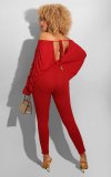 New high elastic solid color bat sleeve jumpsuit
