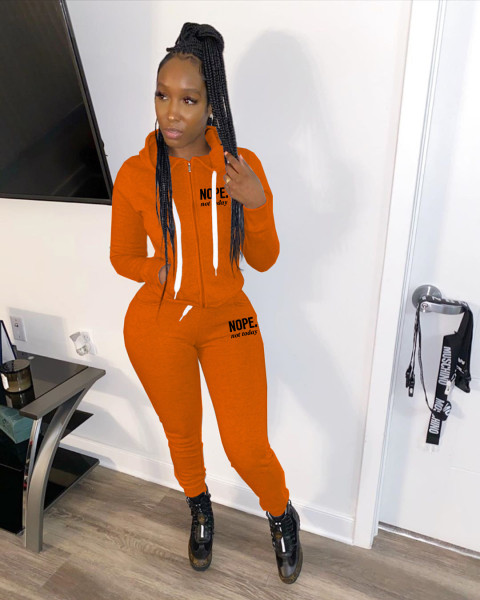 Women's fashion winter casual hooded letter printed sweatshirt sports suit two-piece suit