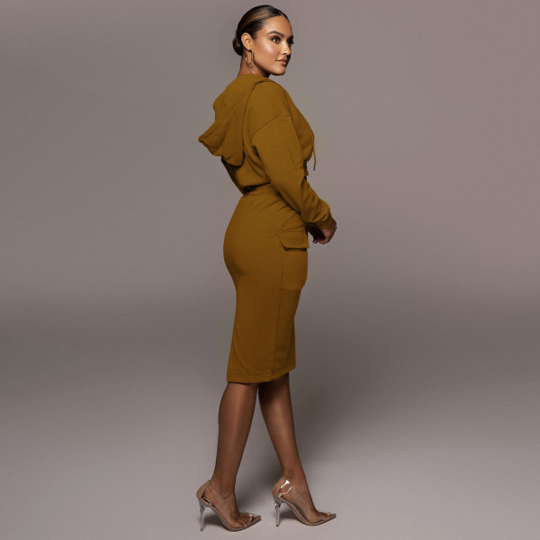 Fashion women's winter plush fleece sweater V-neck hoodie casual split skirt two-piece suit