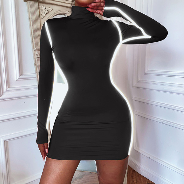 Spring and autumn hedging slim temperament commuter mid-waist solid color short skirt tight-fitting long-sleeved dress