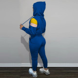 Two-piece multicolor stitching hooded sports sweater pull frame suit