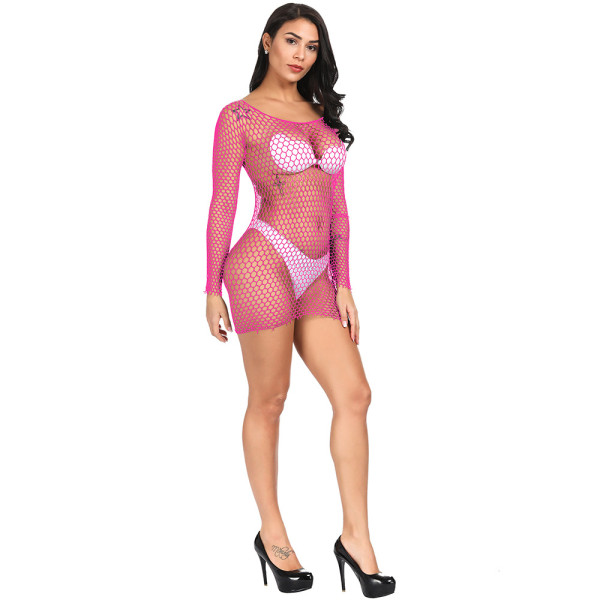 Sexy lingerie sexy long-sleeved hip skirt with hollow mesh