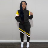 Two-piece multicolor stitching hooded sports sweater pull frame suit