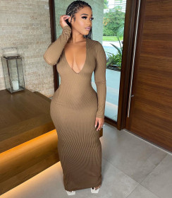 Fashion sexy V-neck high-quality pierced dress