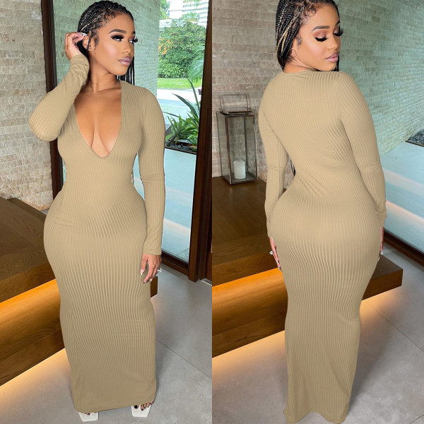 Fashion sexy V-neck high-quality pierced dress