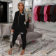 Women's fashion casual solid color letter positioning embroidery slim coat trousers sports two-piece suit