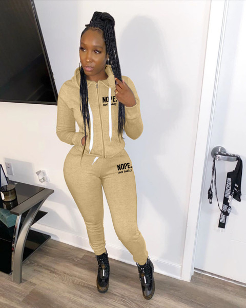 Women's fashion winter casual hooded letter printed sweatshirt sports suit two-piece suit