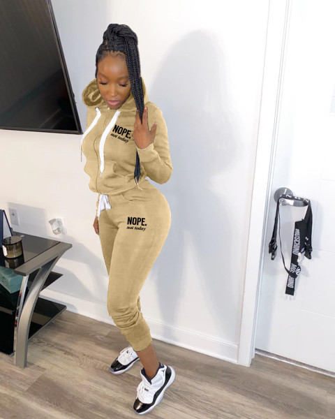 Women's fashion winter casual hooded letter printed sweatshirt sports suit two-piece suit