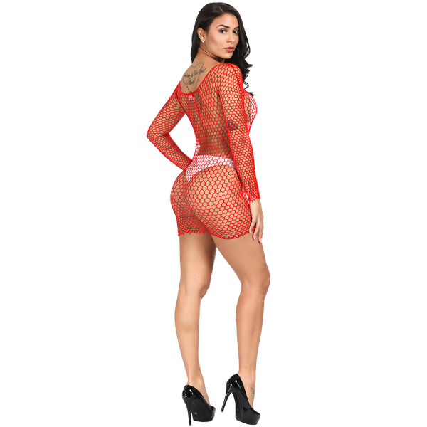 Sexy lingerie sexy long-sleeved hip skirt with hollow mesh