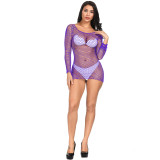 Sexy lingerie sexy long-sleeved hip skirt with hollow mesh