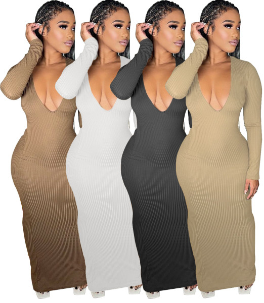 Fashion sexy V-neck high-quality pierced dress