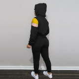 Two-piece multicolor stitching hooded sports sweater pull frame suit