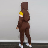 Two-piece multicolor stitching hooded sports sweater pull frame suit