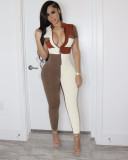 Fashion sexy skinny contrast stitching jumpsuit