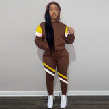 Two-piece multicolor stitching hooded sports sweater pull frame suit