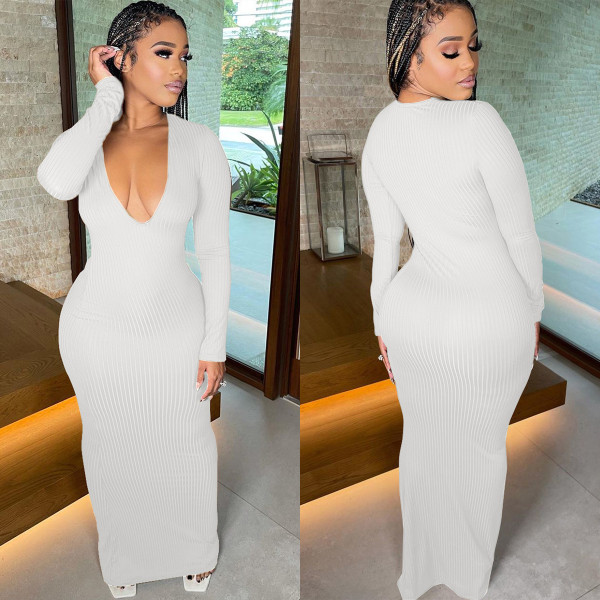 Fashion sexy V-neck high-quality pierced dress