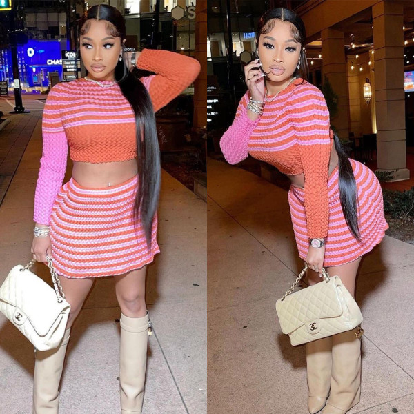 Women's casual sexy striped waist tight-fitting two-piece suit