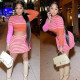 Women's casual sexy striped waist tight-fitting two-piece suit