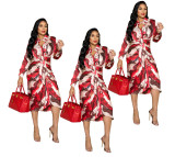 Ladies Fashion Tie Dye Printed Long Sleeve Cardigan Dress with Belt
