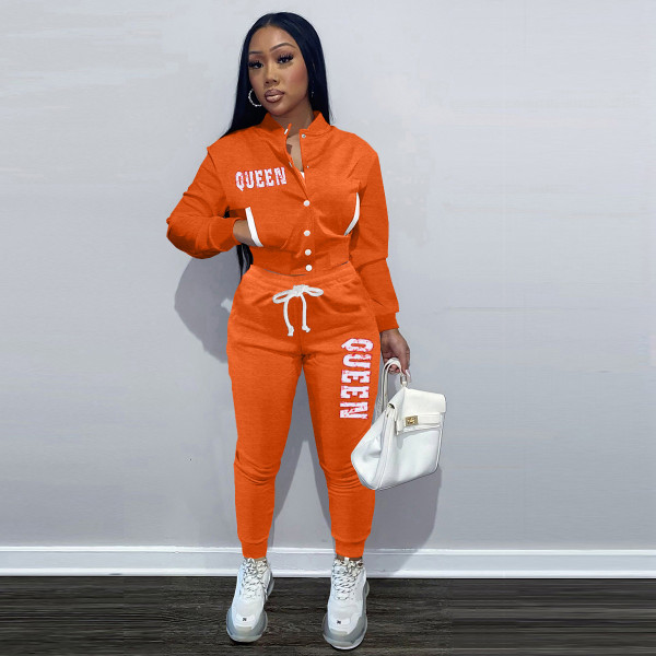 Women's fashion jacket single-breasted plus fleece sweater letter printing baseball uniform sports suit