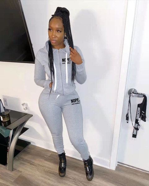 Women's fashion winter casual hooded letter printed sweatshirt sports suit two-piece suit