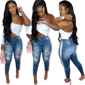 Irregular solid color open back single sleeve T-shirt top