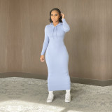 Casual solid color hooded dress with double-sided brushed fabric, high elasticity, skin-friendly and warm