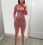 New style knitted jacquard wide-neck long-sleeved suit jacket with hem slit