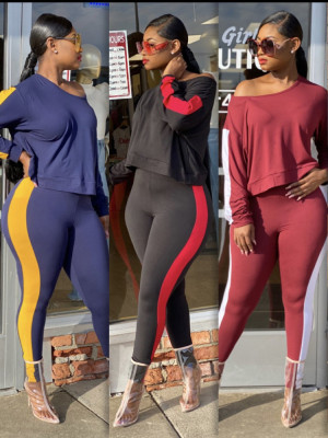 Autumn and winter women's new style contrast stitching all-match casual home service suit