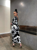 Explosive Pattern Long Sleeve Printed Slim Sexy Open Back Ladies Long Dress