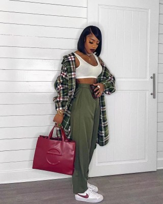 Ladies' Outerwear Classic Plaid High Quality Woolen Shirt Jacket Hot Sale New