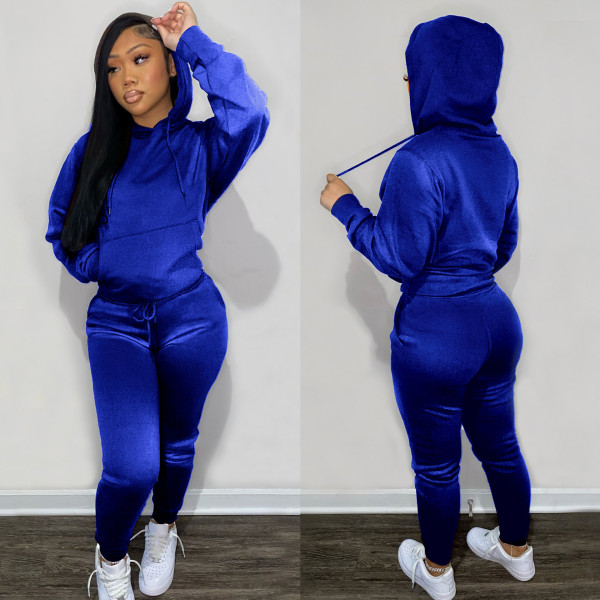 Autumn and winter hooded gold velvet suit