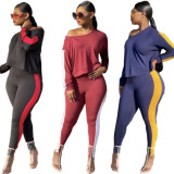 Autumn and winter women's new style contrast stitching all-match casual home service suit