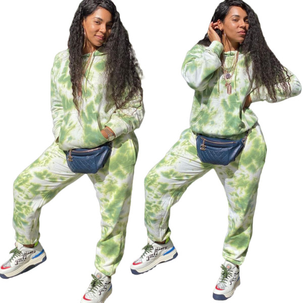Women's fashion casual sweater printed hooded suit