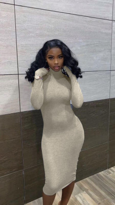 New casual sweater dress back pleated