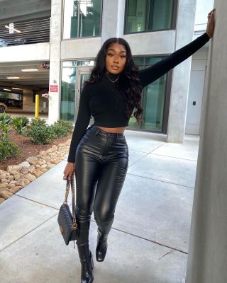 New elastic small feet PU leather pants