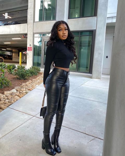 New elastic small feet PU leather pants