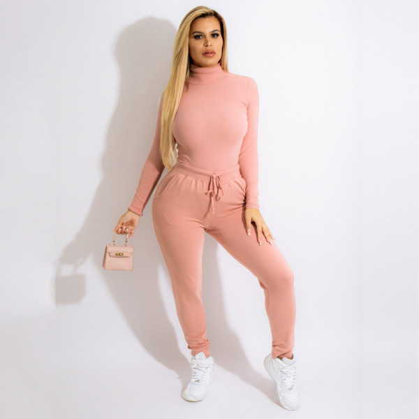 Women's hot style solid color high-neck ladies autumn and winter casual warm suit