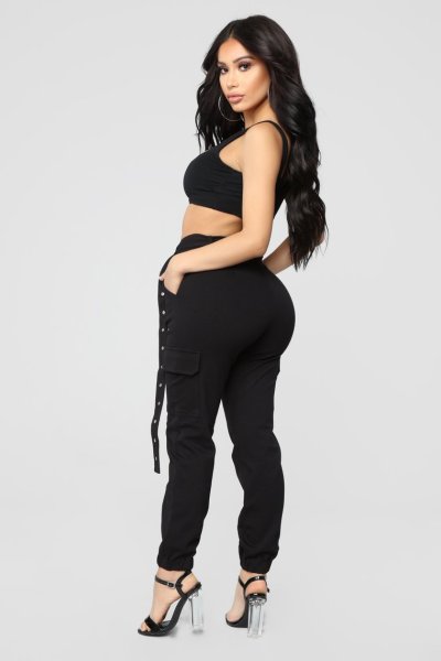 Women's casual pants, solid color with belt and feet pants overalls