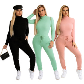 Women's hot style solid color high-neck ladies autumn and winter casual warm suit