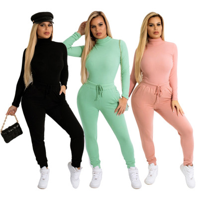 Women's hot style solid color high-neck ladies autumn and winter casual warm suit