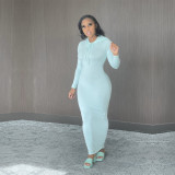 Casual solid color hooded dress with double-sided brushed fabric, high elasticity, skin-friendly and warm