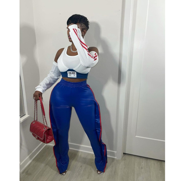 New slim-fit leather pants with tape and wooden ears