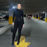 Plus size women's solid color casual sports tight-fitting hip high-elastic jumpsuit