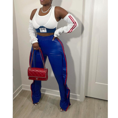 New slim-fit leather pants with tape and wooden ears
