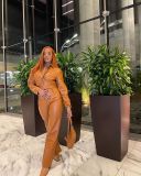 Women's Fashion Casual Pure Color PU Slim Two-piece Suit